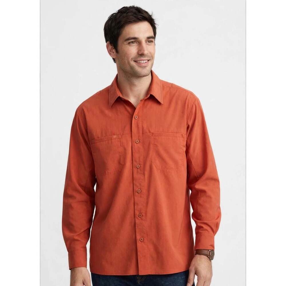 Dickies Long Sleeve Button Front Shirt - Orange Cooling Stretch - Sz L EUC